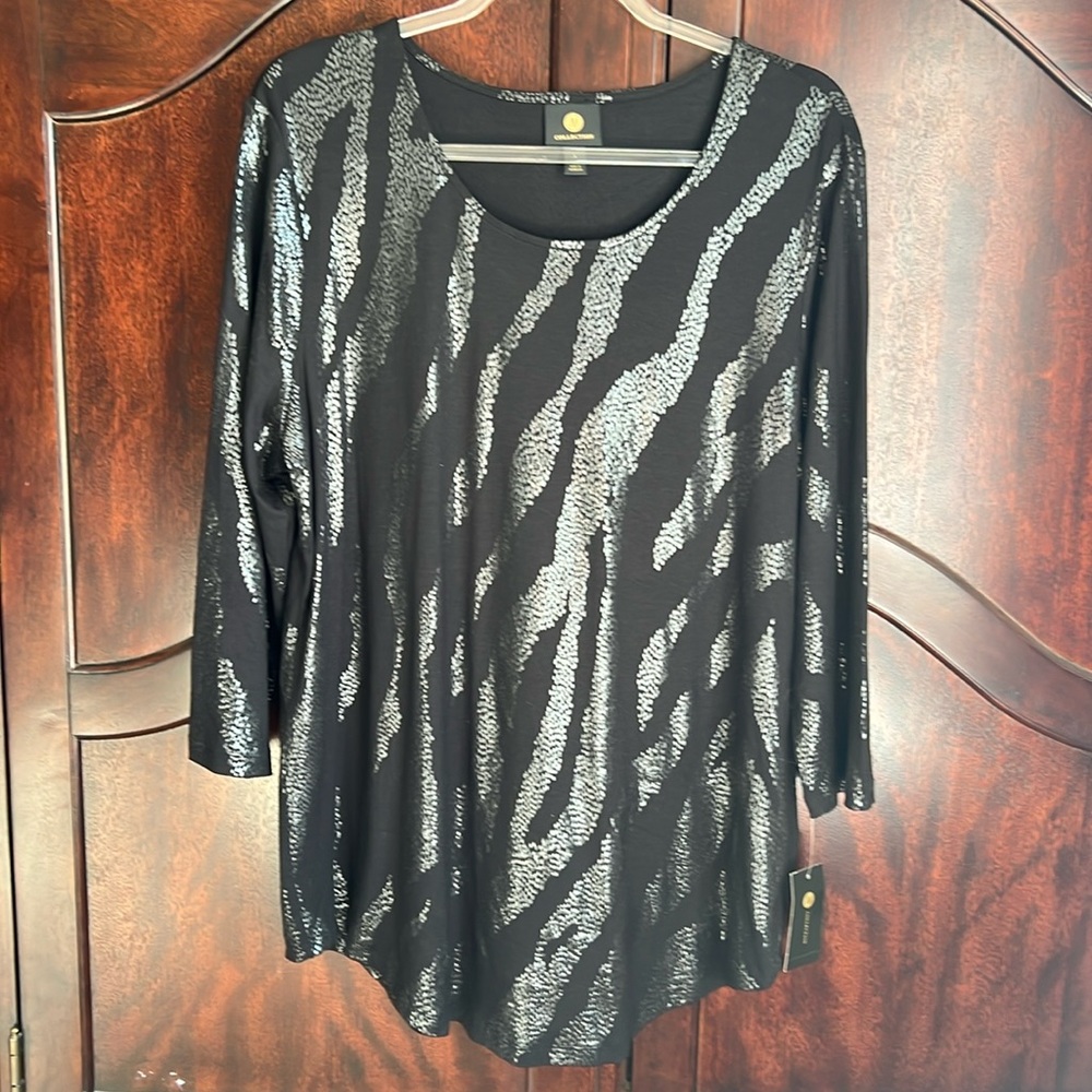 NEW JM Collection Black Tunic Top Size Large
